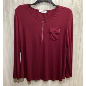 NINEDAILY Women's (Size XXL) Long Sleeve Roll Cuff 1/4 Zip Stretch Shirt‎